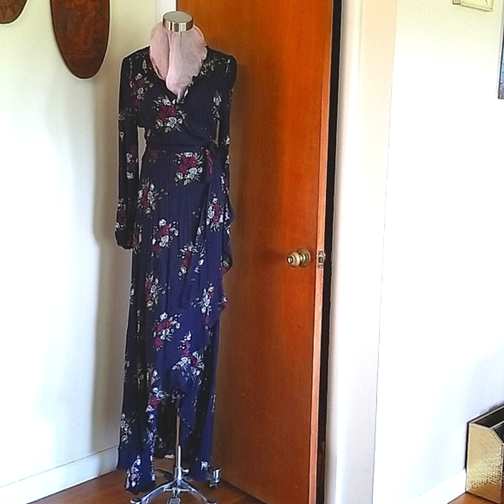 High lo floral wrap dress